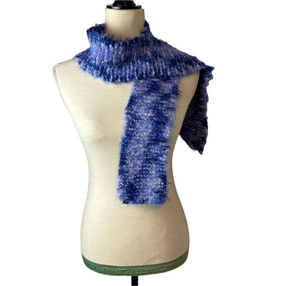 Blue Tie Dye Handmade knitted sequin Scarf one size chunky ultra soft - Picture 2 of 7